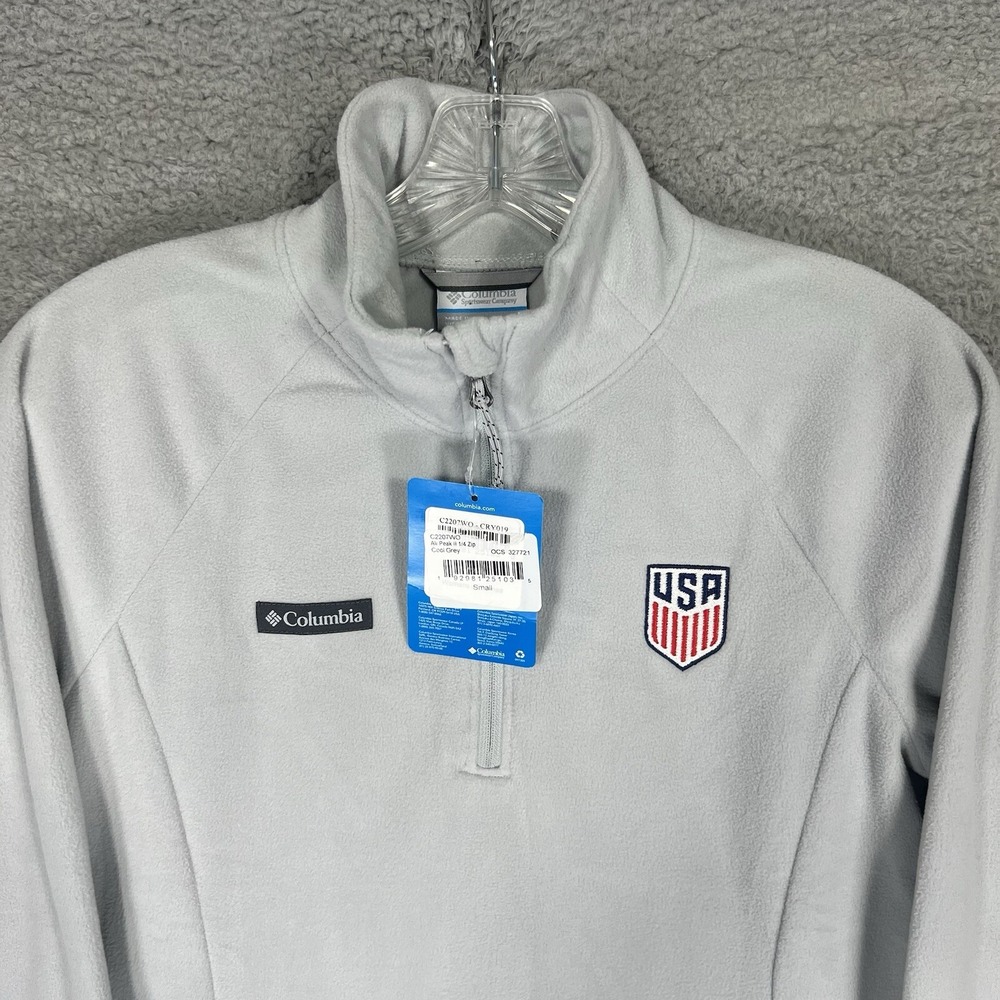 Columbia Sweater Womens Small Gray Ali Peak II 1/4 Zip Pullover Team USA Hiking